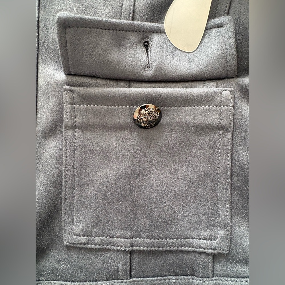 NWOT-Carmen Marc Valvo Faux Suede Women's Slate Blue Pocket Jacket - Picture 6 of 13